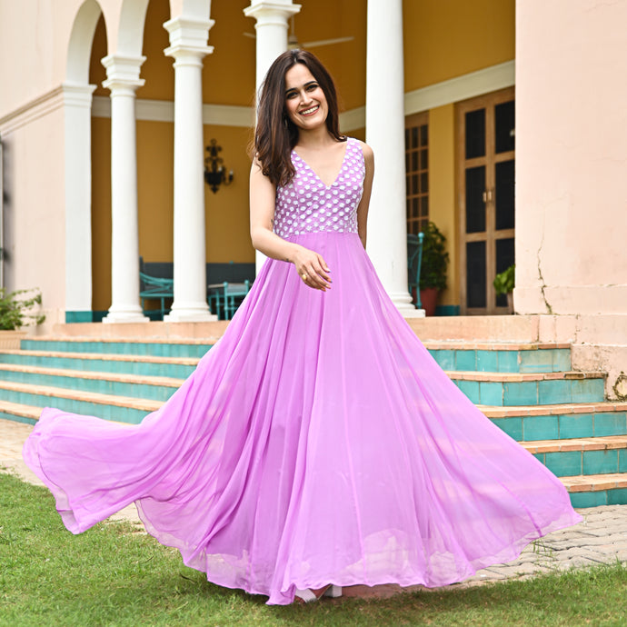 Violet Tulle Embroidered Dress